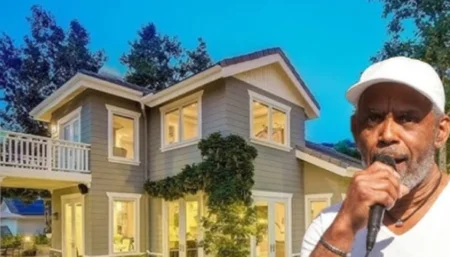 Exterior view of the elegant Frankie Beverly House, a sprawling French villa showcasing timeless design and celebrity charm.