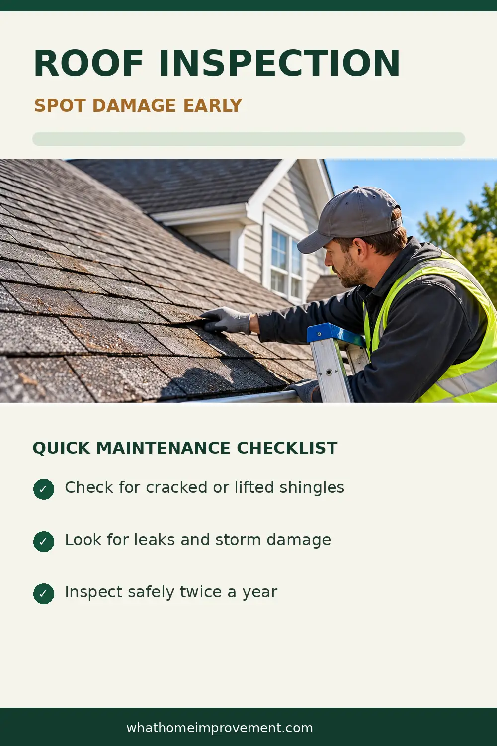 Professional roofer inspecting asphalt shingles for cracks, loose edges, and signs of wear during a routine residential roof inspection.