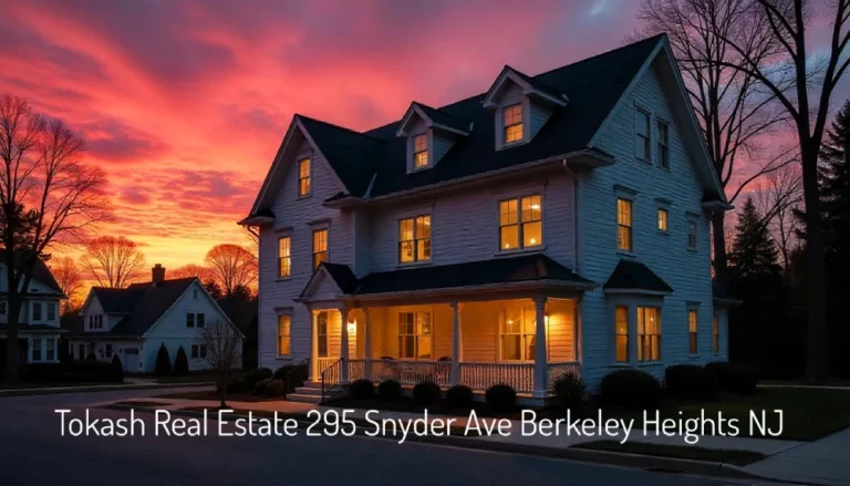 Elegant white colonial home in Berkeley Heights NJ at sunset representing the premium real estate market served by Tokash Real Estate 295 Snyder Ave Berkeley Heights NJ, showcasing the type of luxury properties enhanced by the Tokash family's landscaping and property services since 1981