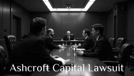 Ashcroft Capital Lawsuit: What Real Estate Investors Need to Know in 2025 Business executives and lawyers in suits meeting in dark conference room to discuss Ashcroft Capital lawsuit legal proceedings and settlement negotiations.