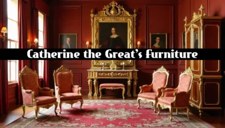 Opulent palace room featuring Catherine the Great's Furniture with ornate chairs, gilded tables, and rich detailing symbolizing imperial Russian style.
