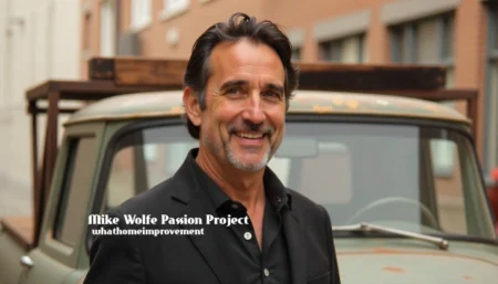 Smiling man standing in front of a vintage truck, representing the Mike Wolfe Passion Project that highlights restoration, creativity, and timeless home improvement.