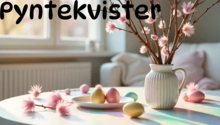 Elegant living room decorated with Pyntekvister in a vase, showcasing natural style and timeless charm for home interior décor.