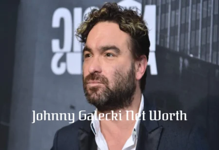 Johnny Galecki smiling on the red carpet with text overlay about Johnny Galecki Net Worth and his successful acting career earnings.