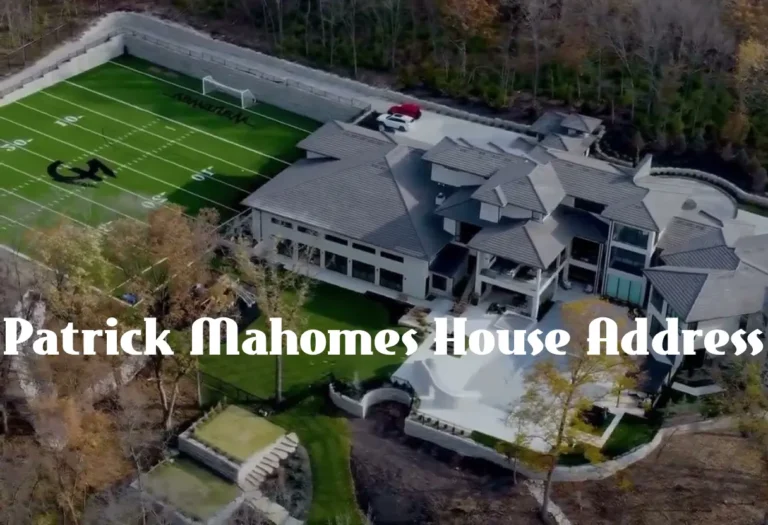 Aerial view of Patrick Mahomes house address showcasing his luxurious Kansas City mansion with a pool and modern architecture.
