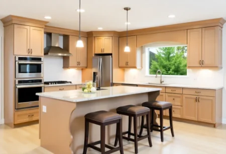 Modern kitchen showcasing stylish builders surplus kitchen & bath cabinets Santa Ana CA in a bright, elegant home interior setting.