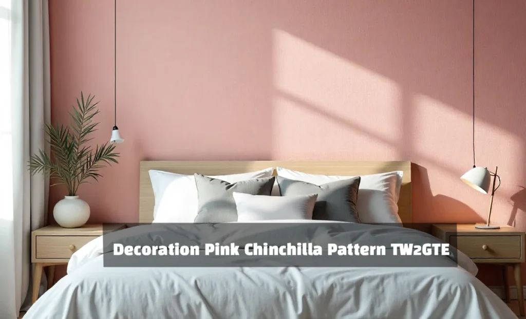 Decoration Pink Chinchilla Pattern TW2GTE accent wall in modern bedroom with white bedding