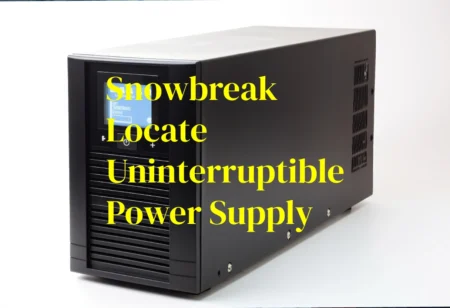Illustration of a winter storm scene showing a technician using tools to Snowbreak Locate Uninterruptible Power Supply equipment for backup power safety.