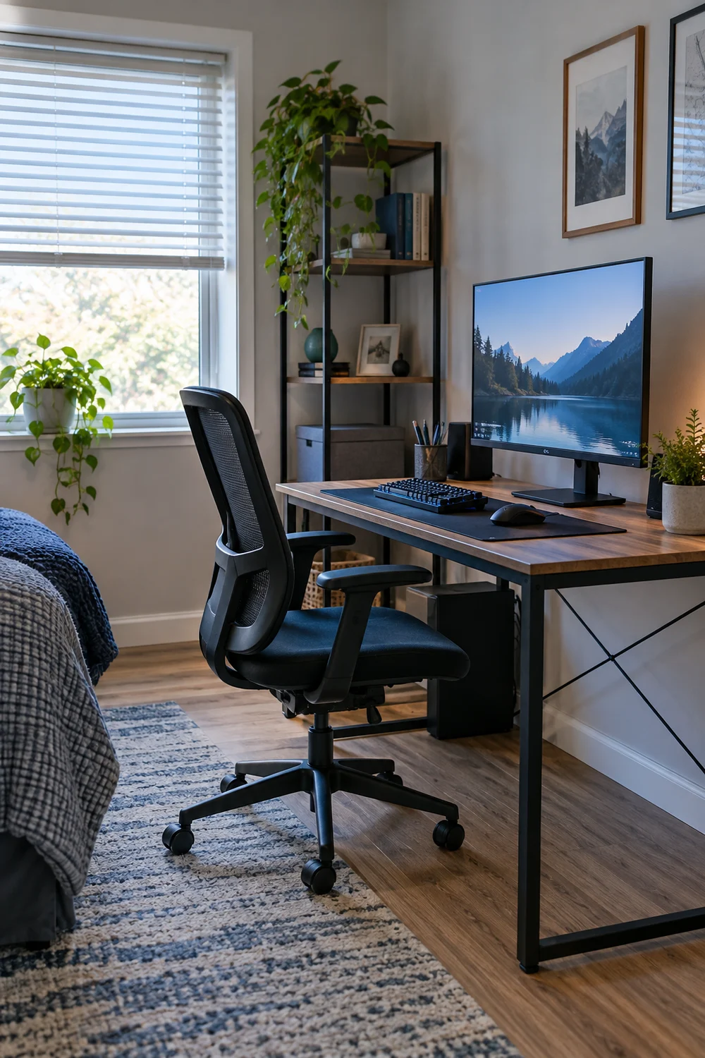 Gaming desk positioned beside a window to reduce monitor glare