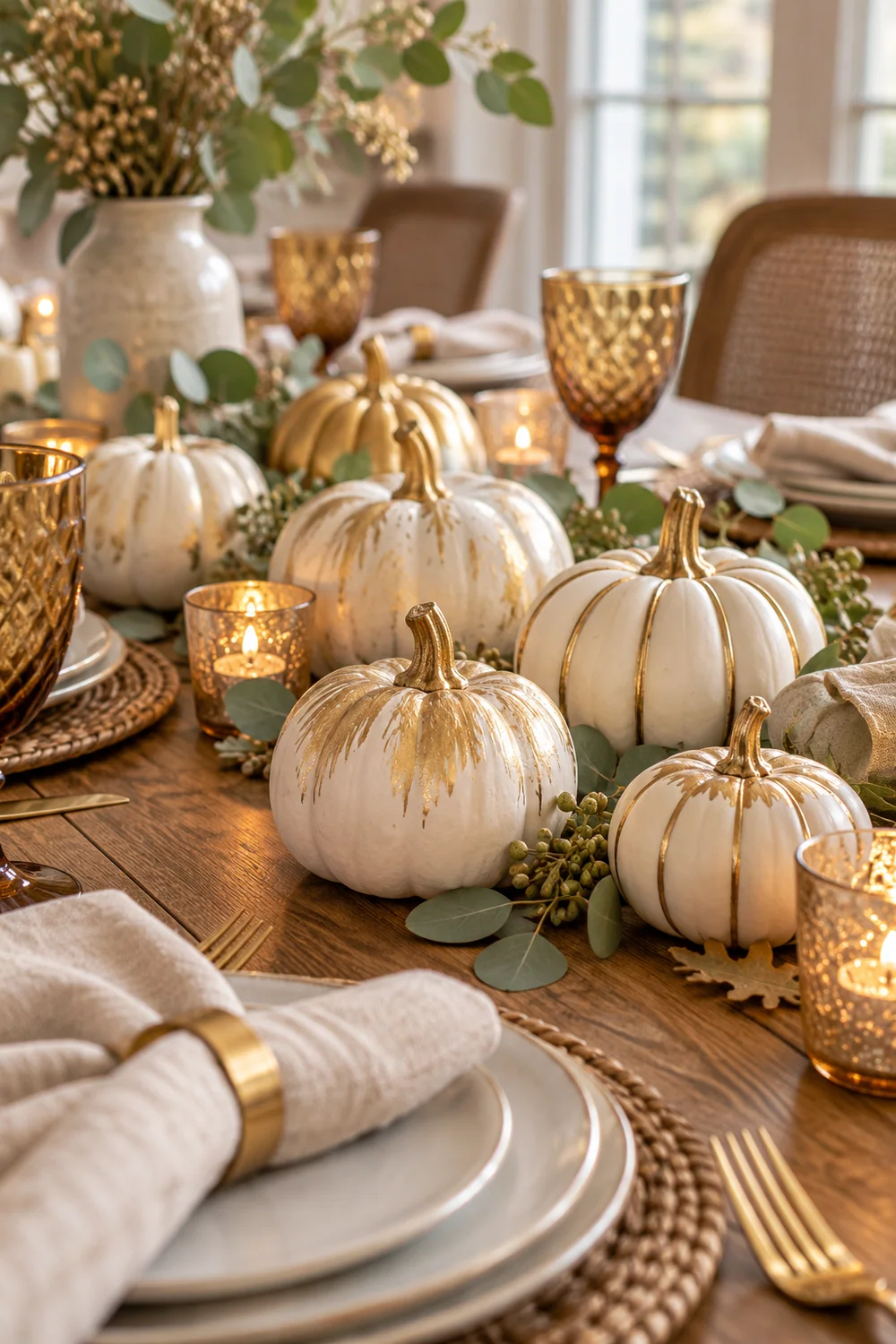 Soft white and antique gold painted mini gourds