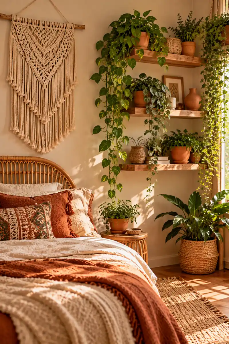 Boho Bedroom Woven Wall Hanging With Plants Woven wall hanging with trailing plants