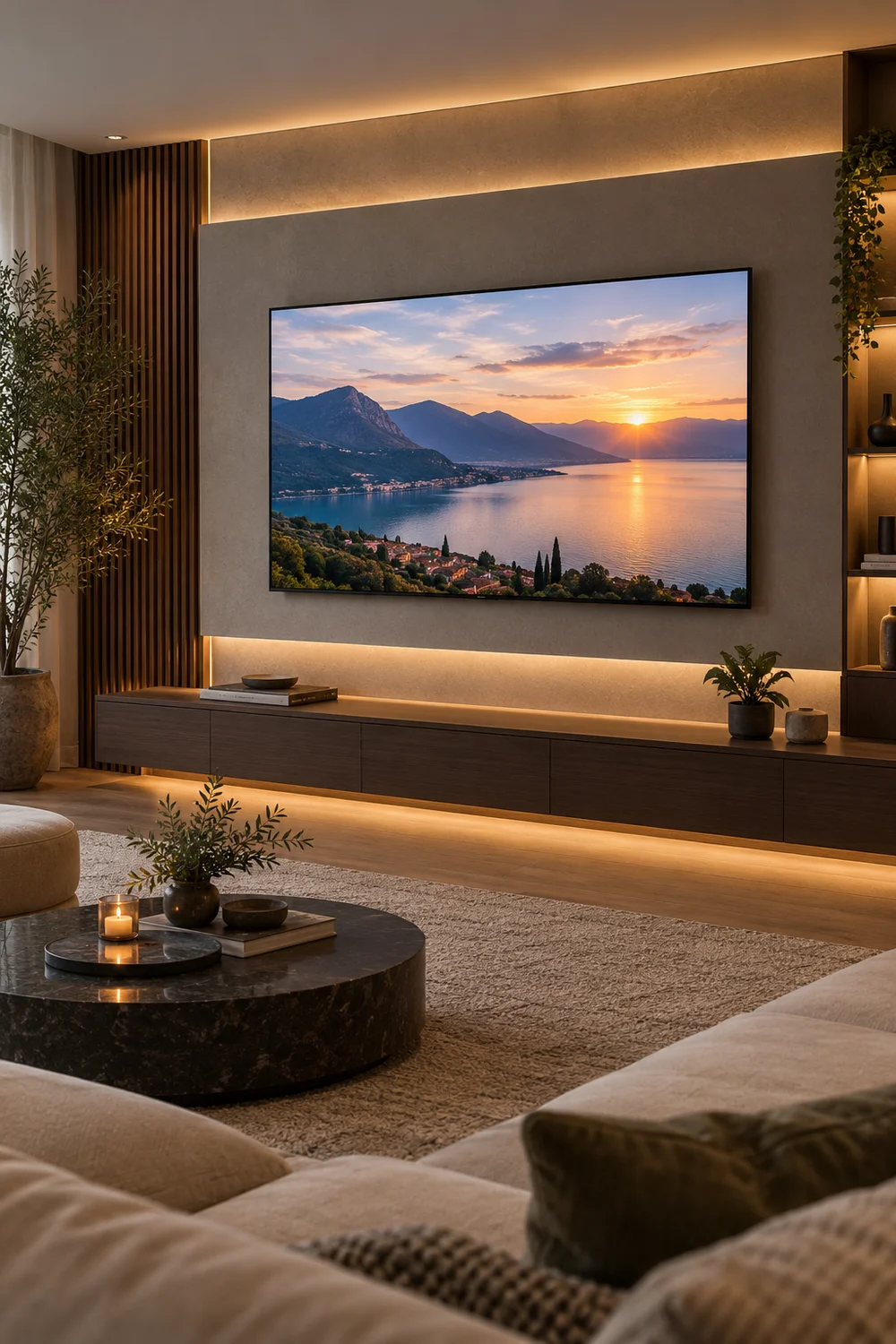 Game console mounted behind a wall mounted TV