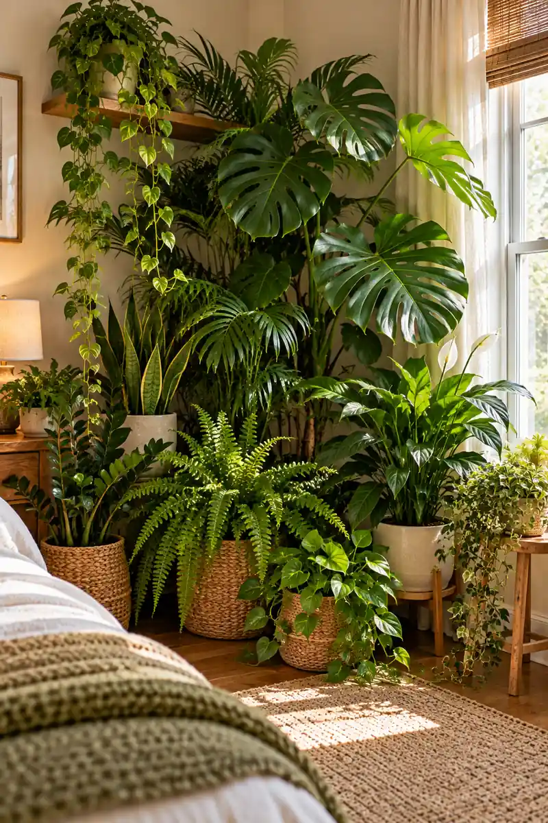 Bedroom Corner Full Jungle Plants Full jungle corner with layered plants