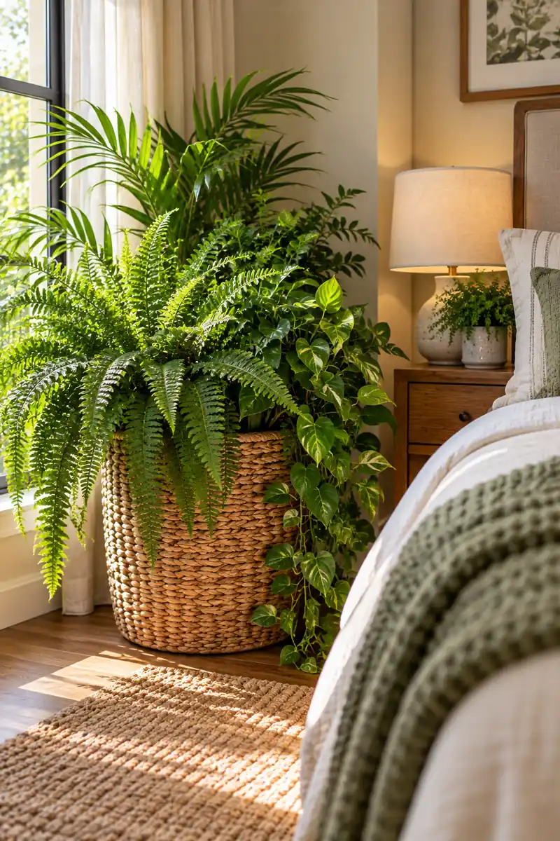 Artificial Greenery Bedroom Faux Fern in Basket Faux fern spilling from a woven basket