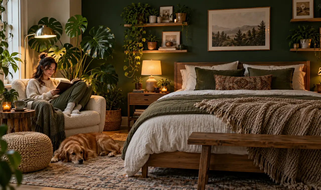 18 Green Accent-Wall Bedroom Ideas With Beautiful Plant Décor