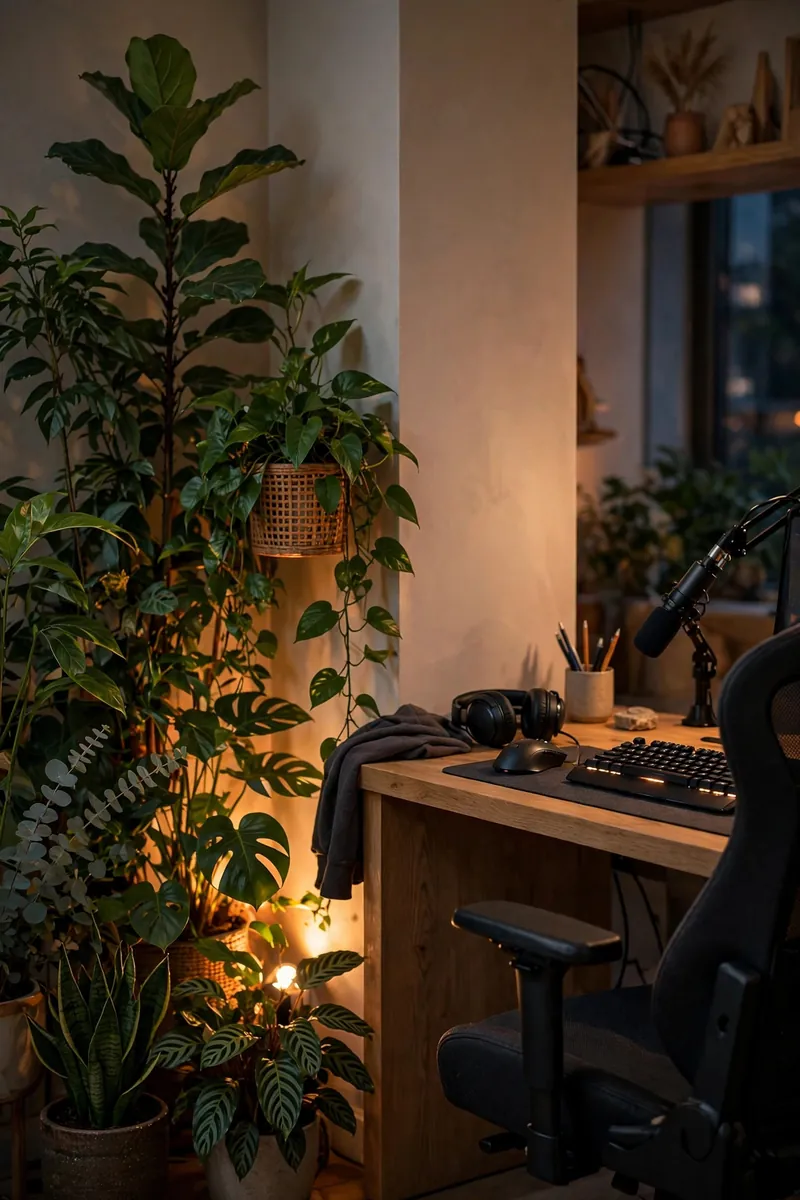 Plant corner with uplighting as a streaming background