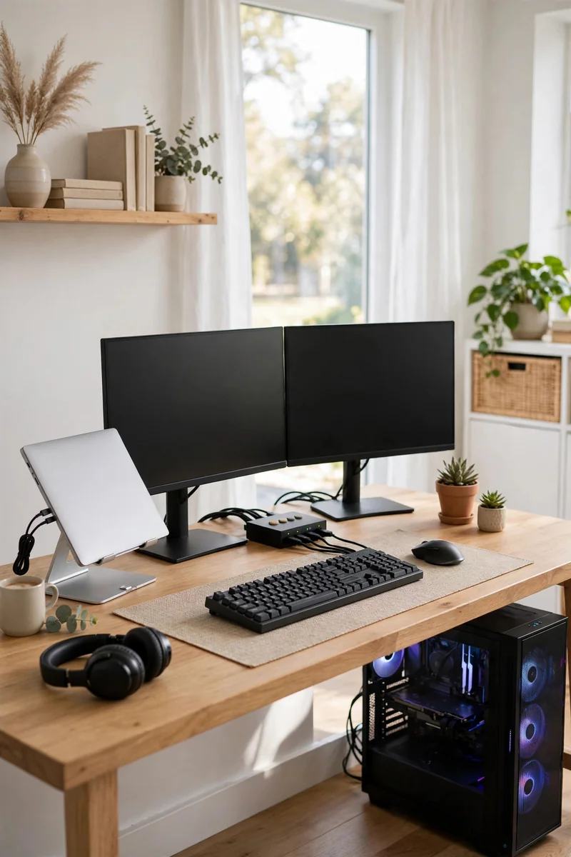 KVM switch sharing monitors between work laptop and gaming PC