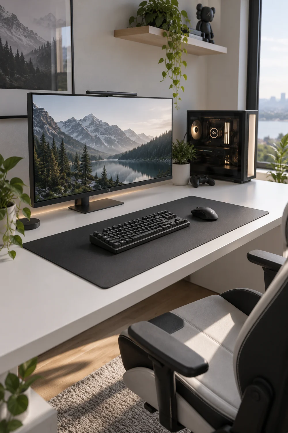 Large solid desk mat with keyboard and mouse centered on a minimal desk