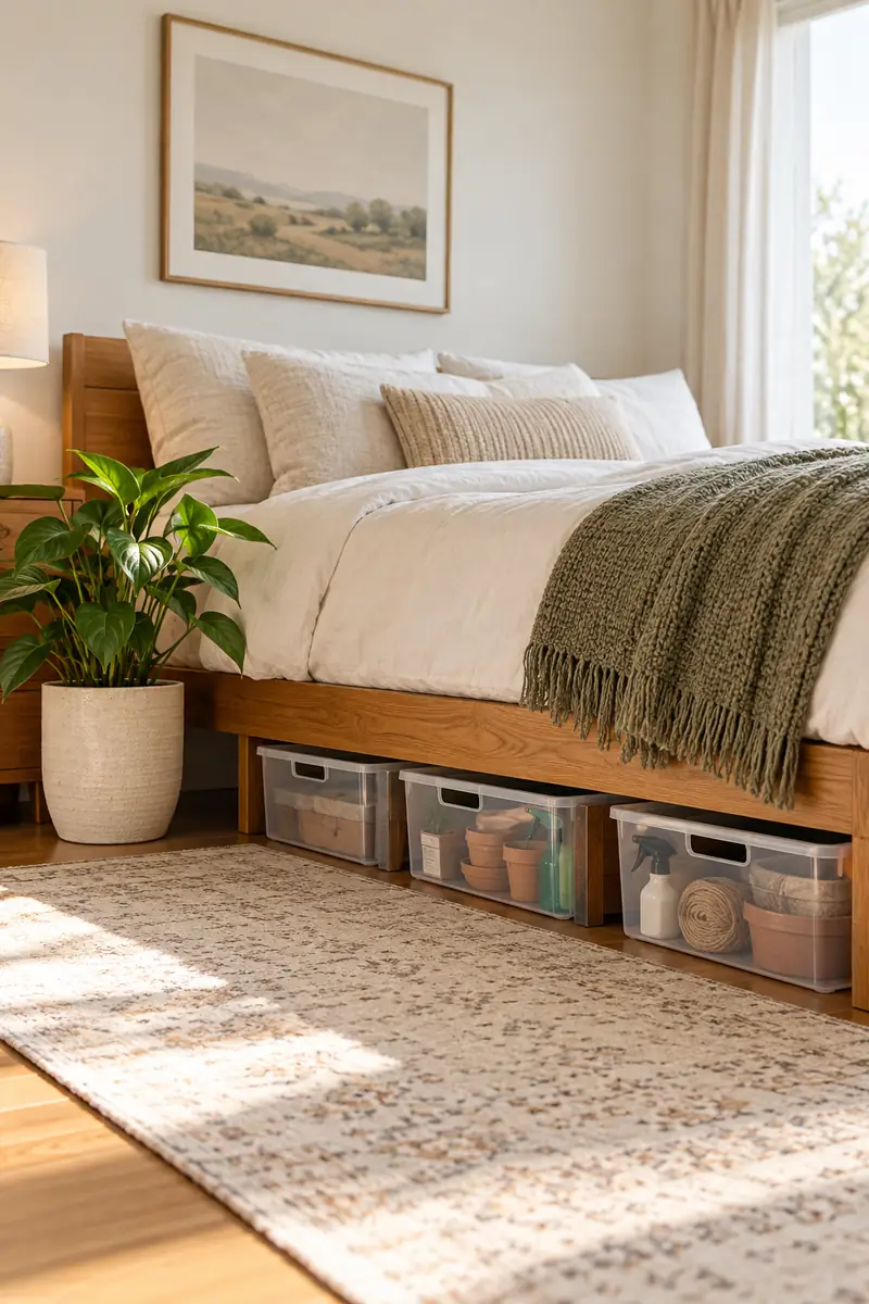 Minimalist Bedroom Clear Surfaces Rule Clear surfaces with one plant as the star
