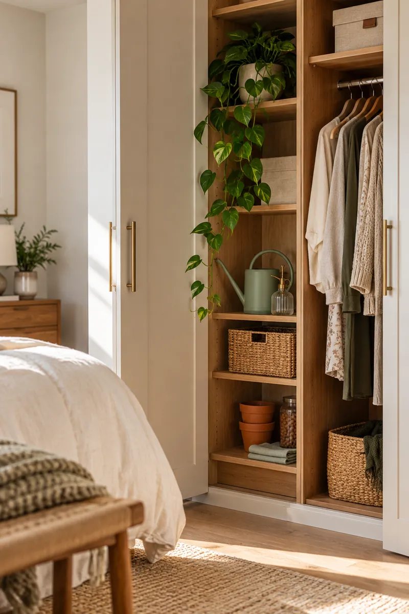 Minimalist Bedroom Single Hanging Plant Single trailing plant from a ceiling hook