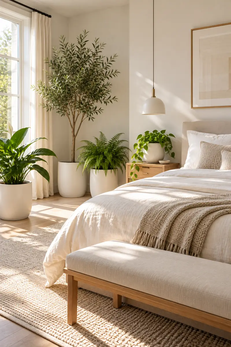 Minimalist Bedroom Sculptural Olive Tree Sculptural olive tree in a minimalist bedroom
