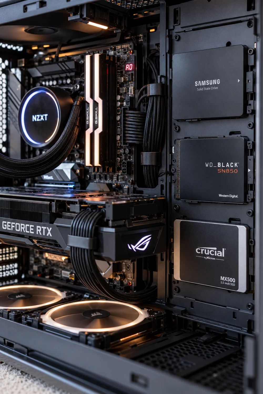 SSD drives installed in a gaming PC