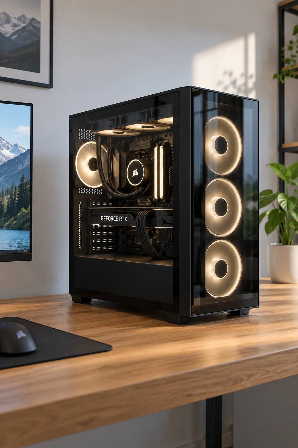 PC tower with clear airflow space around it on a desk