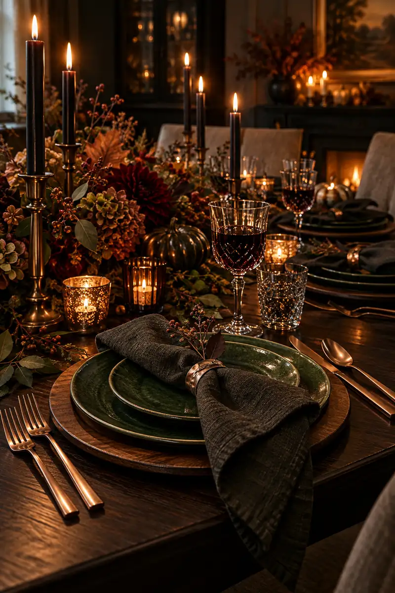 Dark Moody Thanksgiving Place Setting Dark moody Thanksgiving place setting
