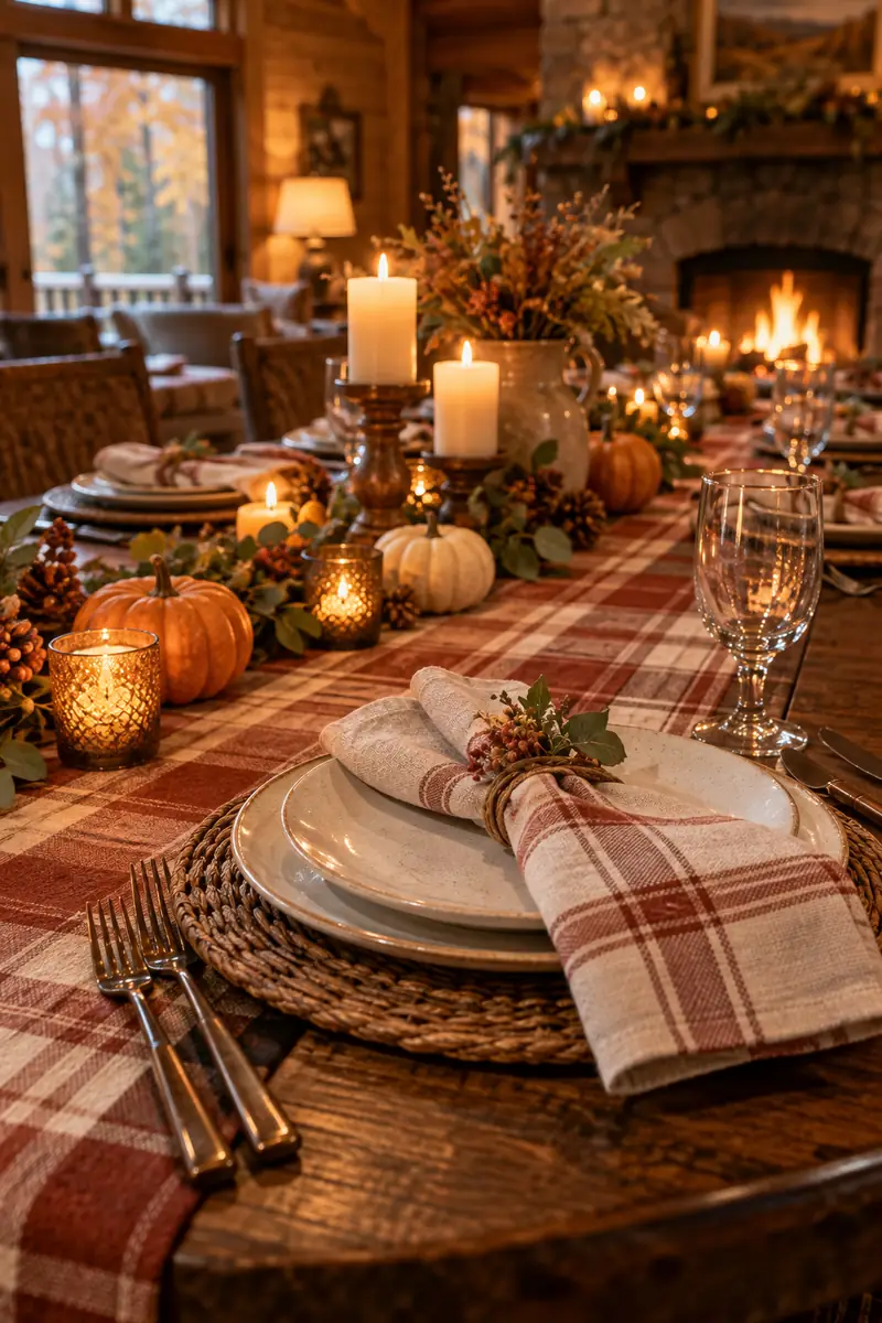 Thanksgiving Place Setting With Plaid Accents Plaid accents on a Thanksgiving table