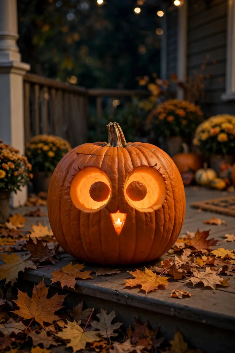 Pumpkin carved with big round owl eyes for beginners