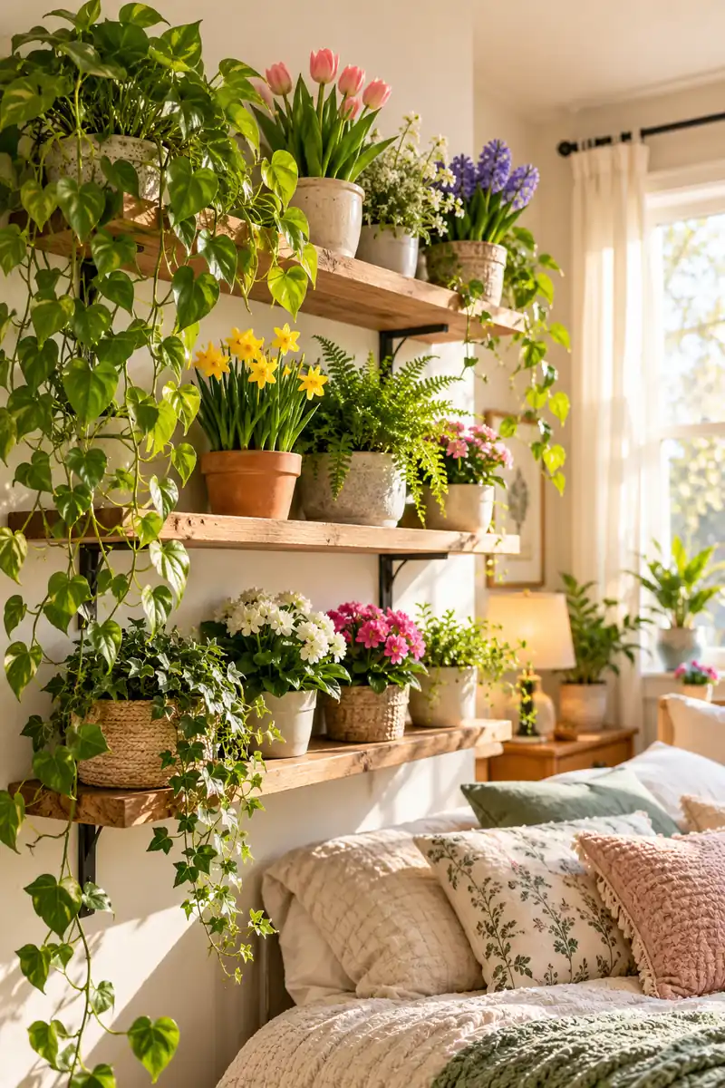 Plant shelf refreshed with seasonal plants