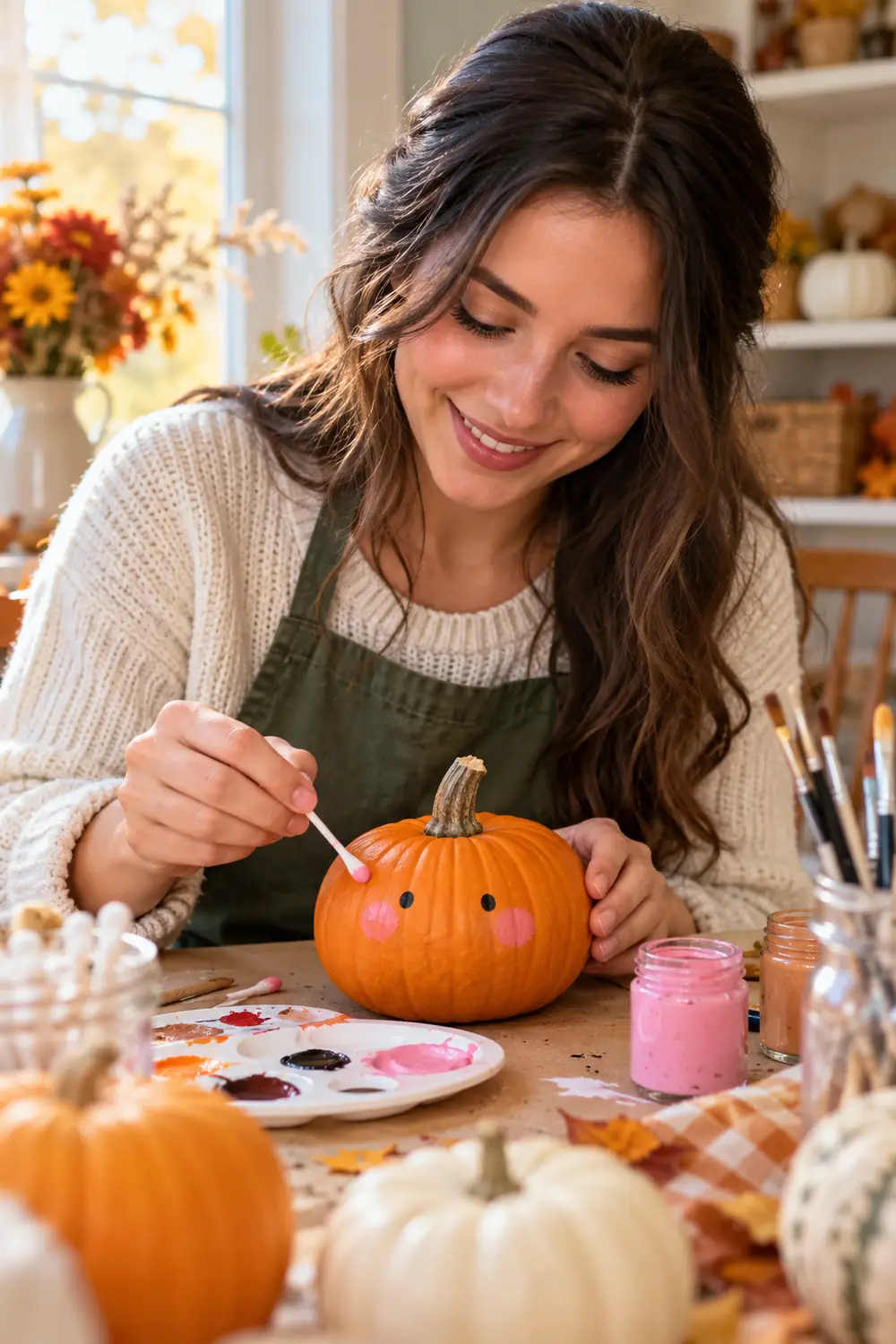 Mini pumpkin with painted blush cheeks