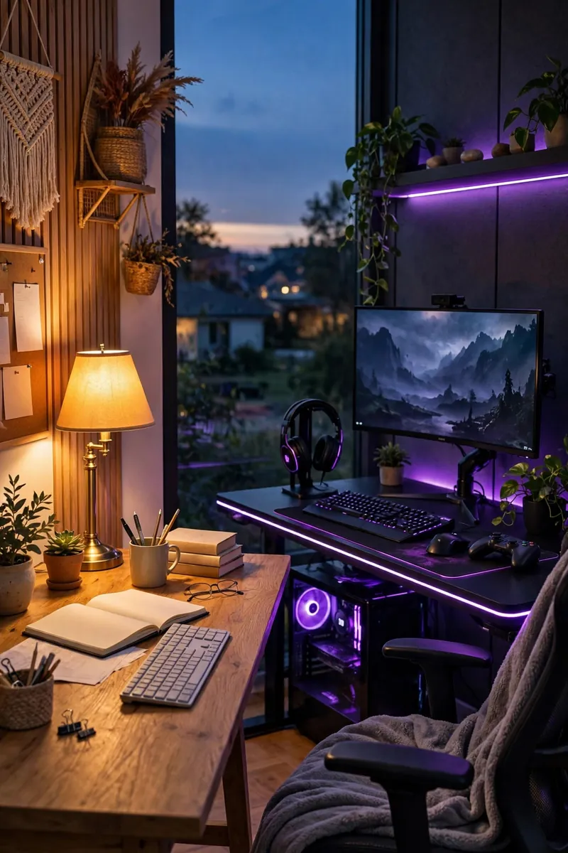 Smart plug controlled lighting scenes in a home office gaming room