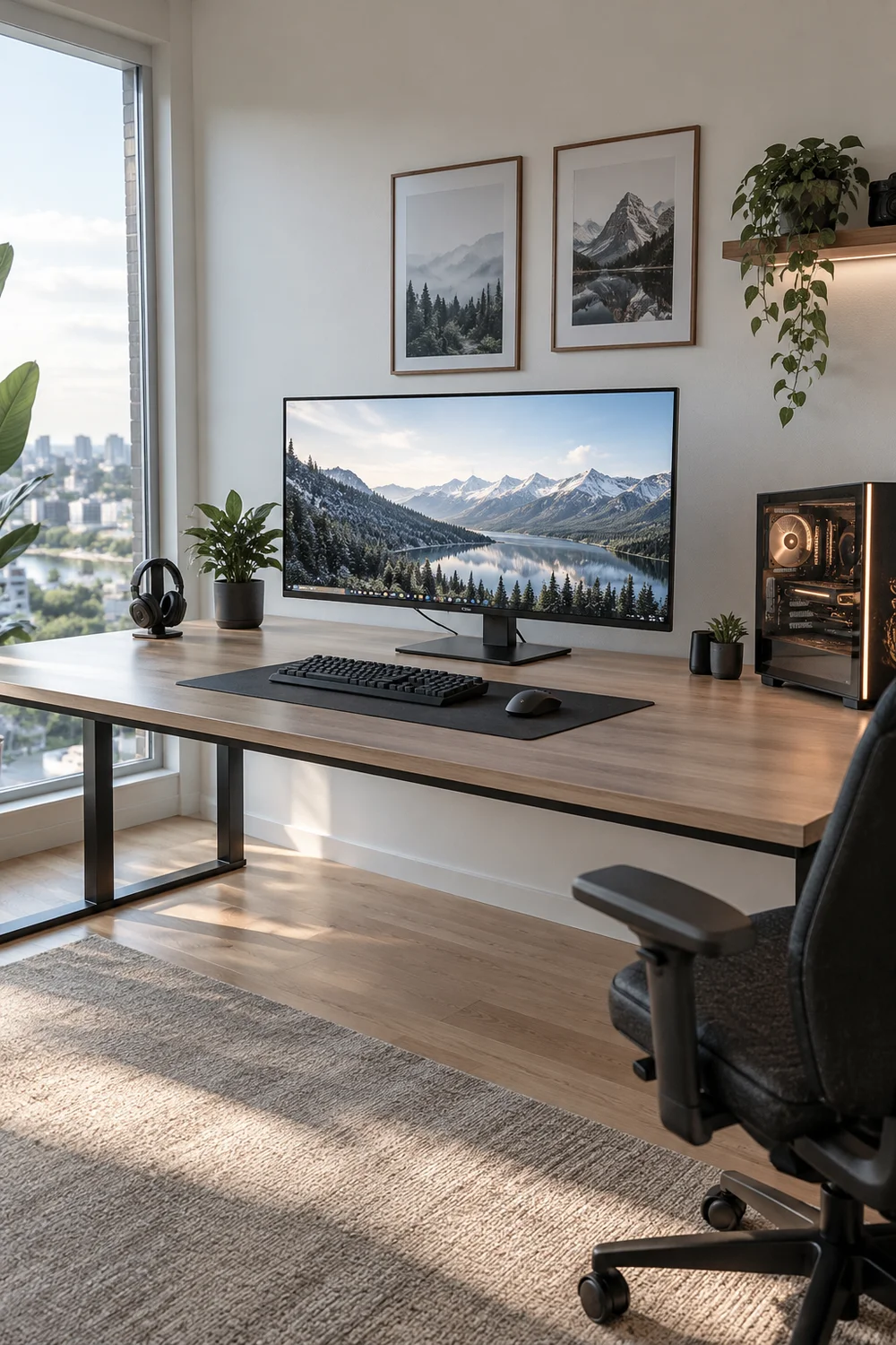 Spacious PC gaming desk with room for dual monitors