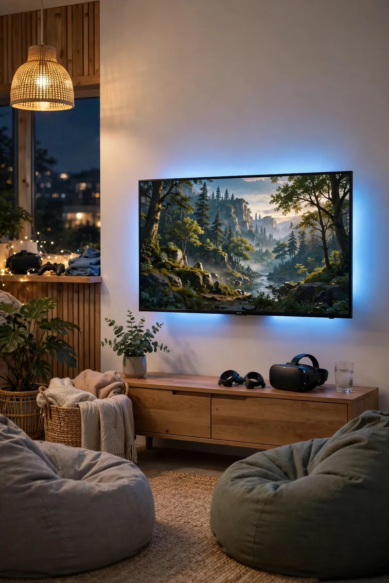 Bias lighting behind a display in a VR gaming room
