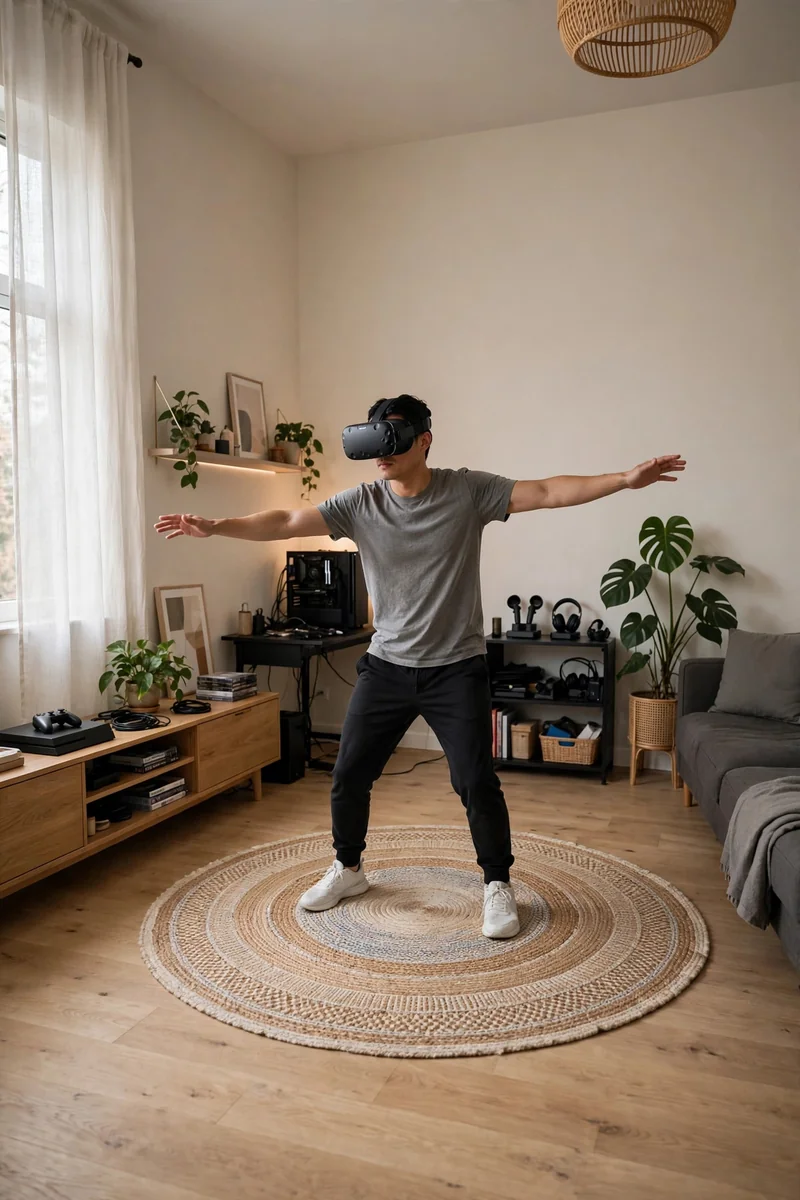 Clear dedicated VR play zone in a gaming room