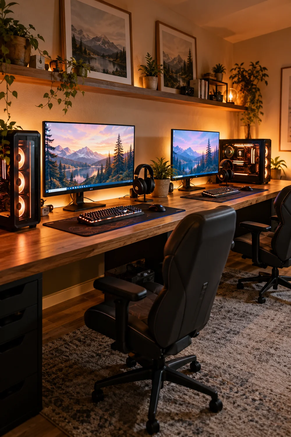 Extra wide desk with two gaming stations side by side